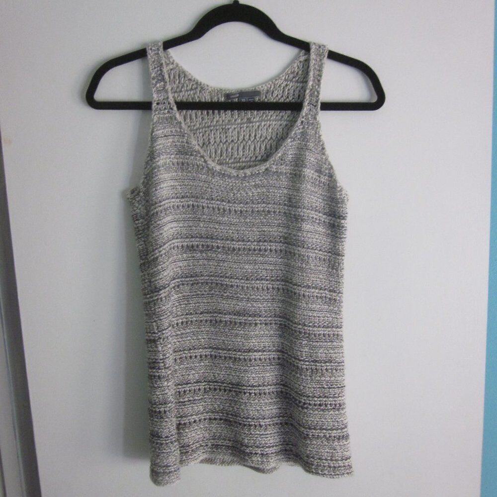 Vince Black & Cream Crochet Knit Fitted Cotton Blend Tank Top Size XS 34" Bust